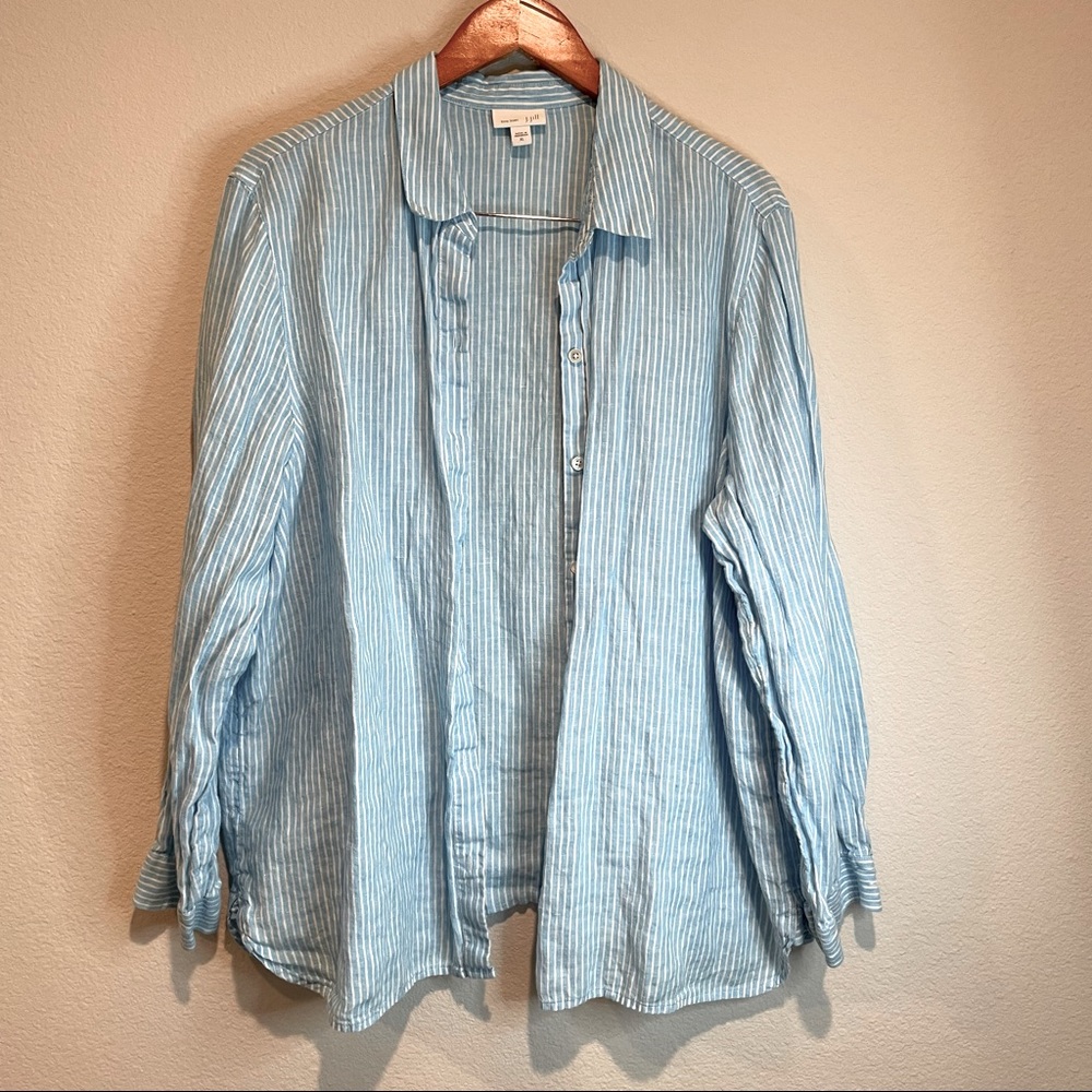 J Jill Light Blue & White Pinstripe LS Button Down